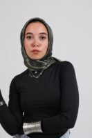 Shimmery Satin Square Scarf-Army