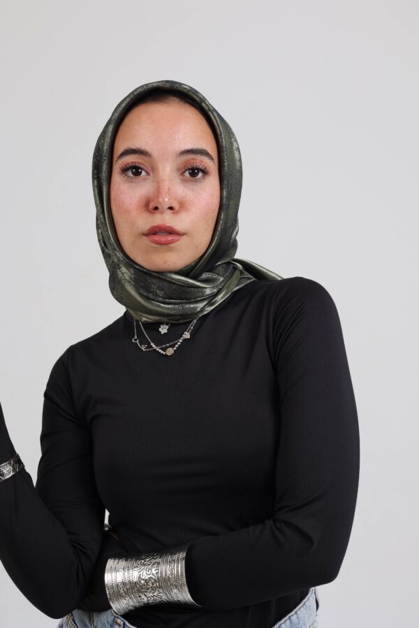 Shimmery Satin Square Scarf-Army
