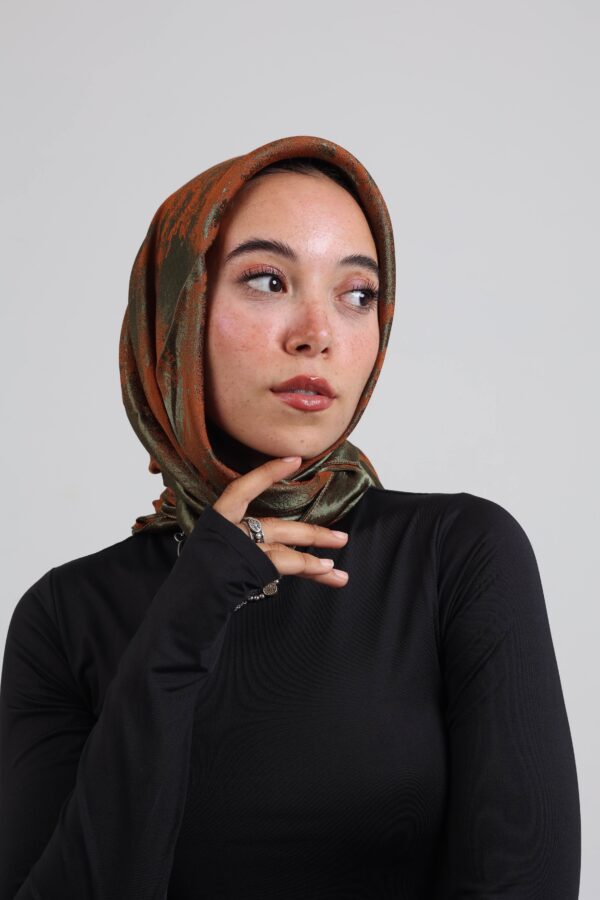 Shimmery Satin Square Scarf-Army/Havan