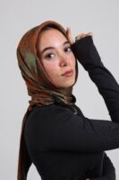 Shimmery Satin Square Scarf-Army/Havan