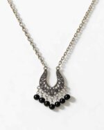 Jasper Silver Stainless Steel Necklace with Black Pearl Accent