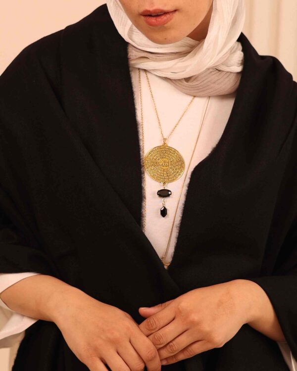 Jasper Gold Necklace with Islamic Calligraphy & Black Stones