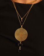 Jasper Gold Necklace with Islamic Calligraphy & Black Stones