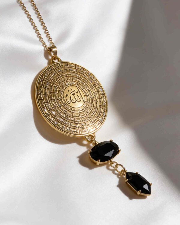 Jasper Gold Necklace with Islamic Calligraphy & Black Stones