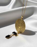 Jasper Gold Necklace with Islamic Calligraphy & Black Stones