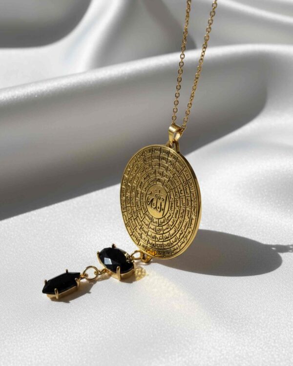 Jasper Gold Necklace with Islamic Calligraphy & Black Stones