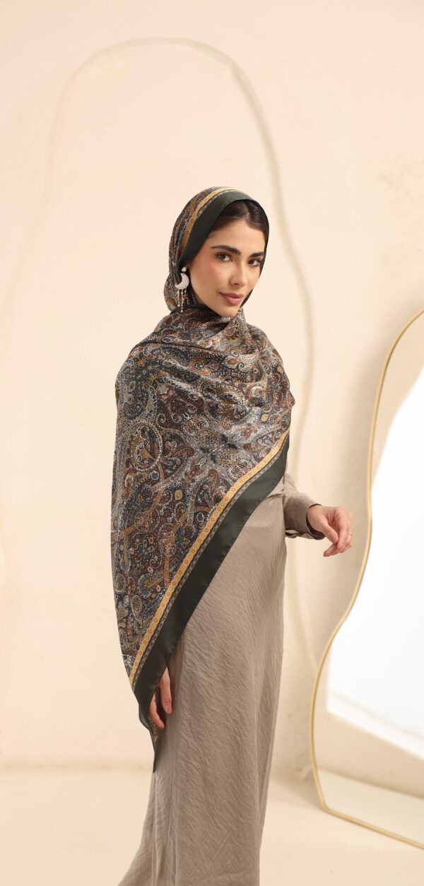 Arabian Nights Luxury Silk Scarf-Army