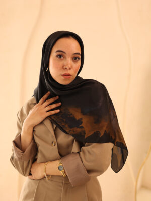 Aura Premium Silk Square Scarf-Golden Noir