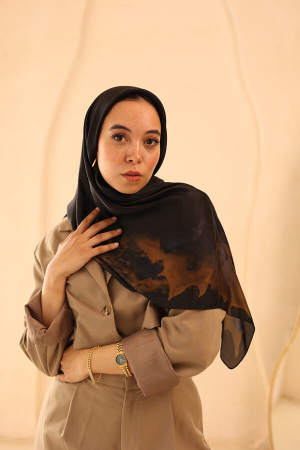 Aura Premium Silk Square Scarf-Golden Noir