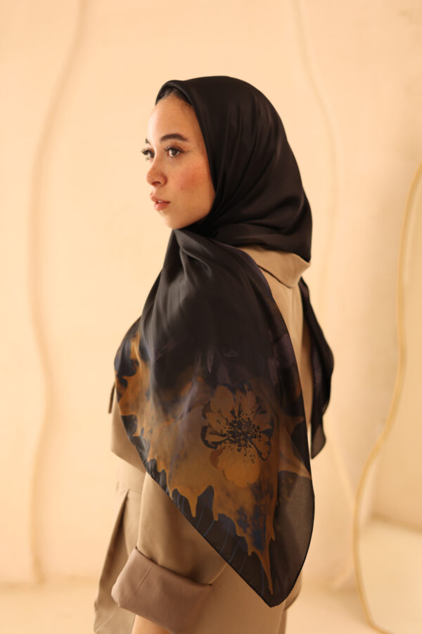 Aura Premium Silk Square Scarf-Golden Noir
