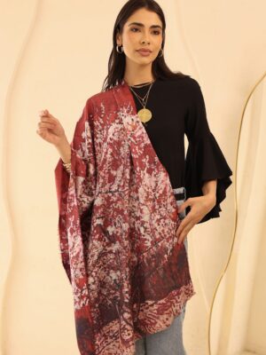 Almond Blossom soft wool shawl-Red