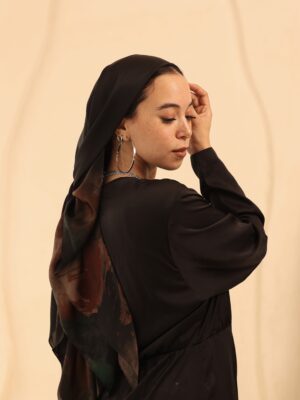 Aura Premium Silk Square Scarf – Noir Bloom