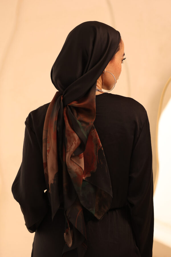 Aura Premium Silk Square Scarf – Noir Bloom