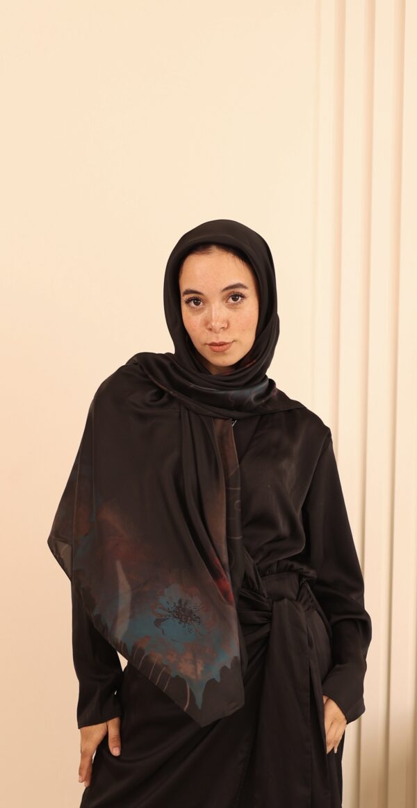 Aura Premium Silk Square Scarf – Crimson Noir