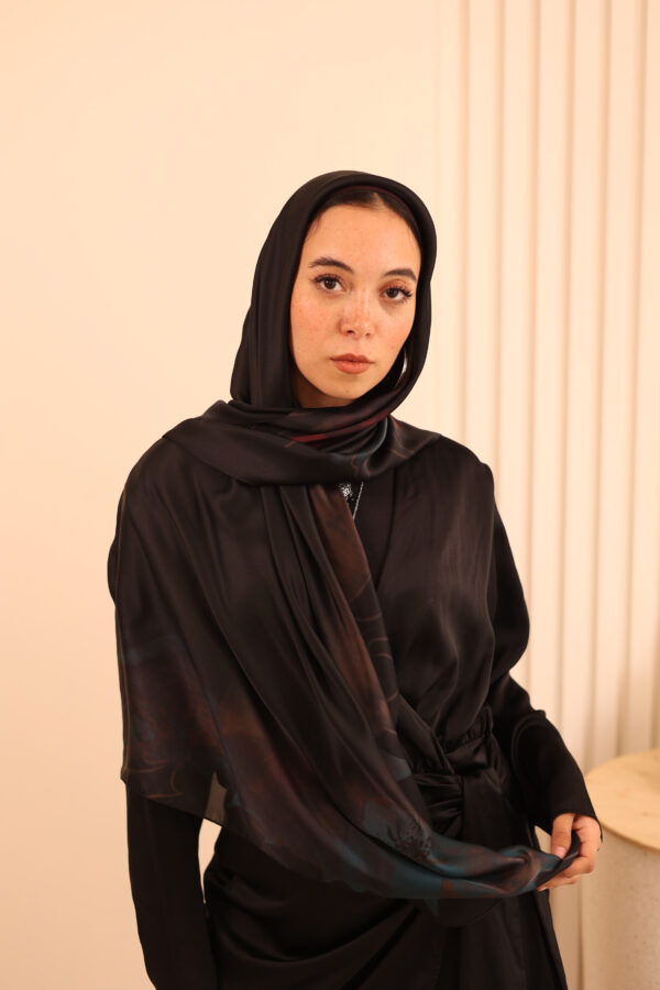 Aura Premium Silk Square Scarf – Crimson Noir