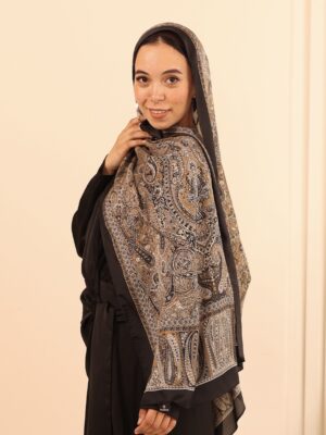 Arabian Nights Luxury Silk Scarf-Black/Camel