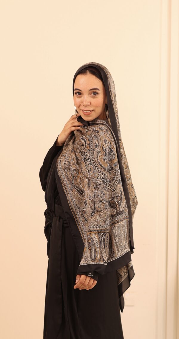 Arabian Nights Luxury Silk Scarf-Black/Camel