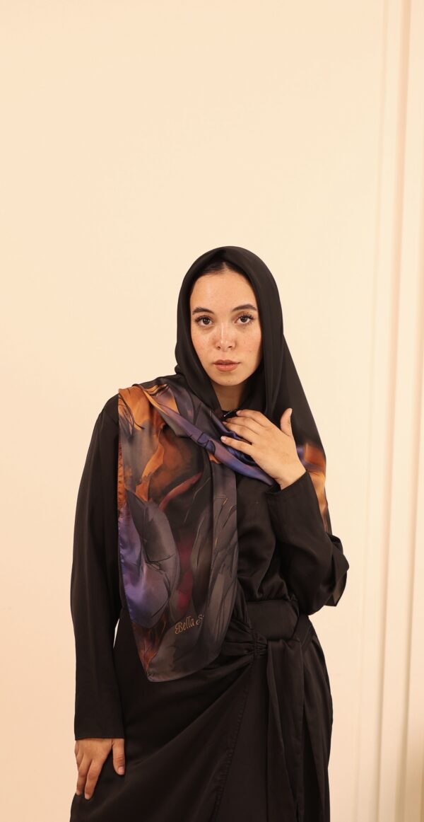 Aura Premium Silk Square Scarf – Sunset Noir
