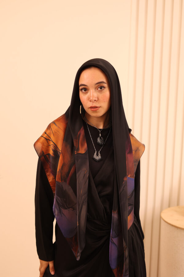 Aura Premium Silk Square Scarf – Sunset Noir