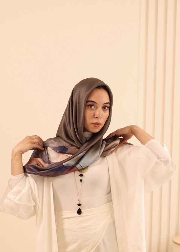 Aura Premium Silk Square Scarf-Mocha Glow