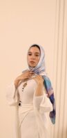 Aura Premium Silk Square Scarf-Sky Bloom