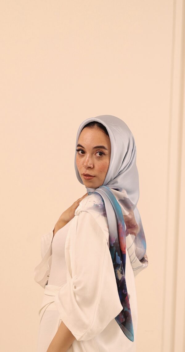 Aura Premium Silk Square Scarf-Sky Bloom