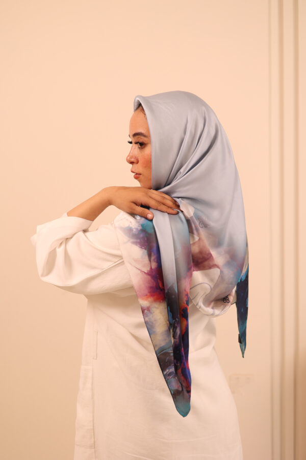 Aura Premium Silk Square Scarf-Sky Bloom