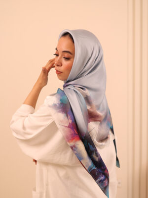 Aura Premium Silk Square Scarf-Sky Bloom