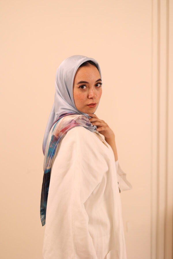 Aura Premium Silk Square Scarf-Sky Bloom