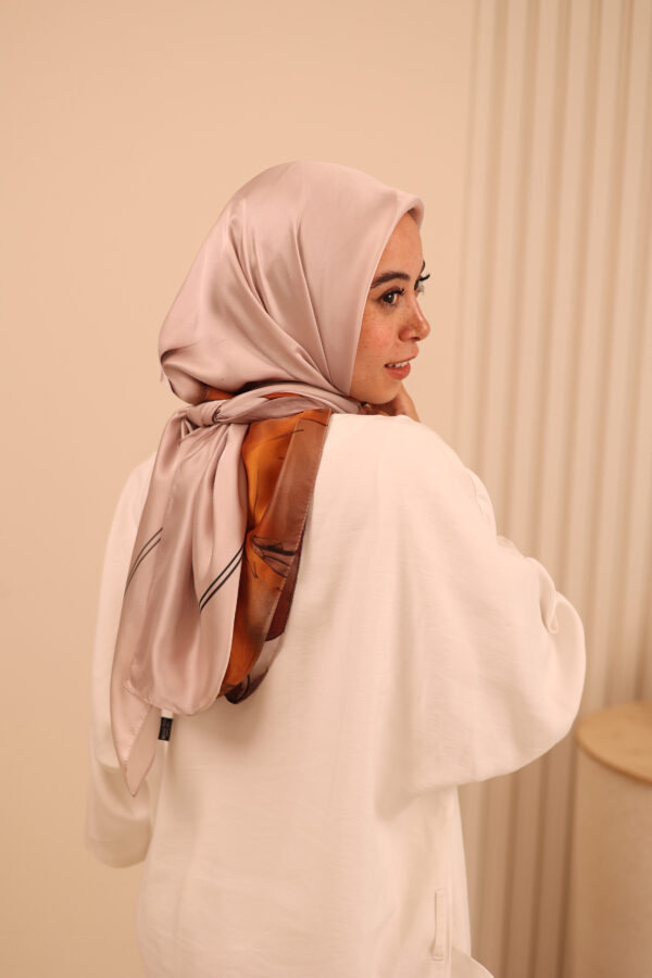 Aura Premium Silk Square Scarf – Mocha Petal