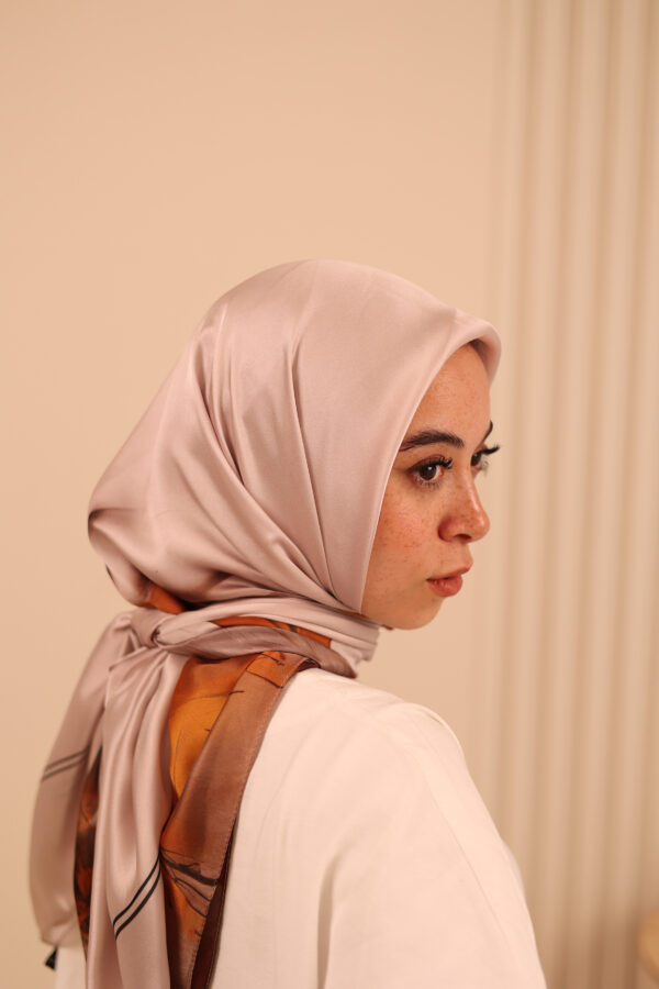 Aura Premium Silk Square Scarf – Mocha Petal