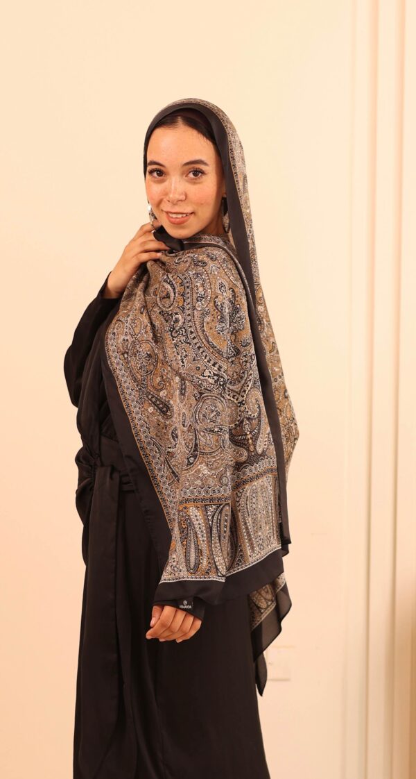 Arabian Nights Luxury Silk Scarf-Black/Camel