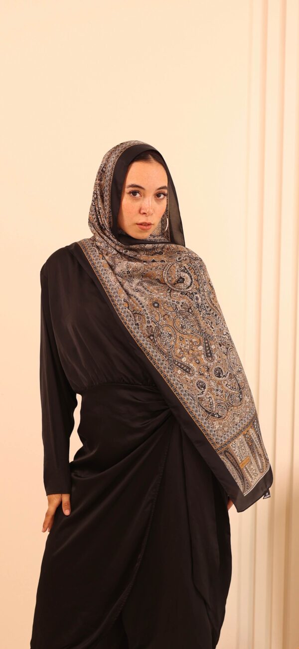 Arabian Nights Luxury Silk Scarf-Black/Camel