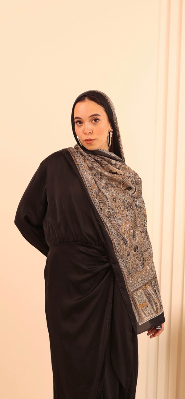Arabian Nights Luxury Silk Scarf-Black/Camel