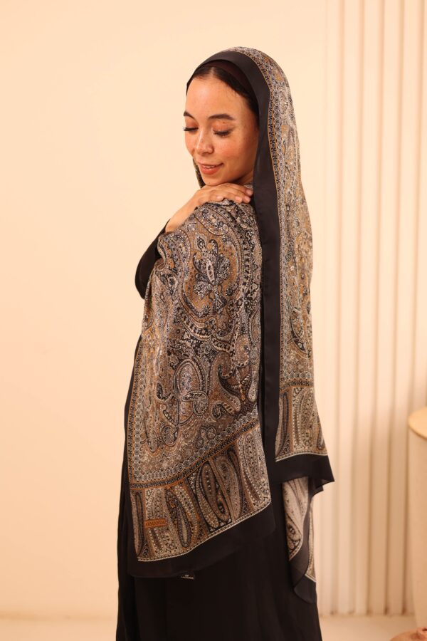 Arabian Nights Luxury Silk Scarf-Black/Camel