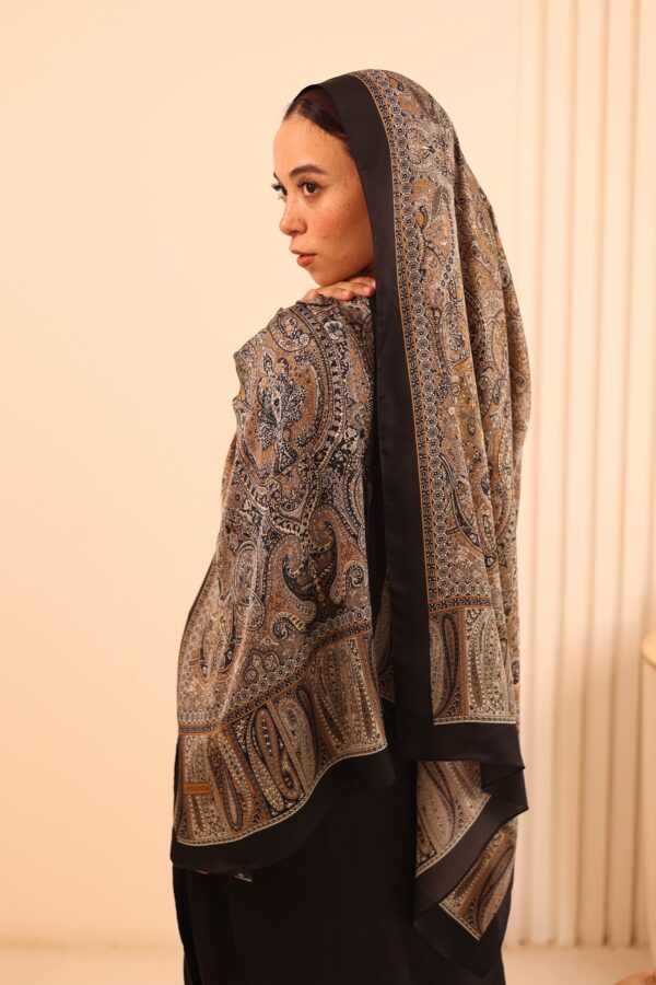 Arabian Nights Luxury Silk Scarf-Black/Camel