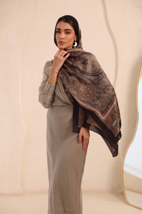 Arabian Nights Luxury Silk Scarf-Black/Brown