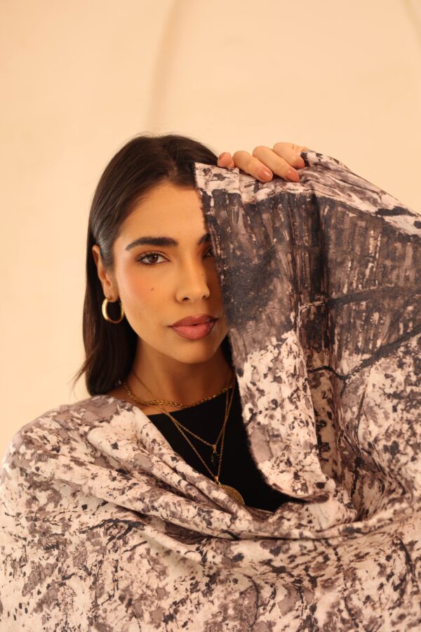 Almond Blossom soft wool shawl-Coffee