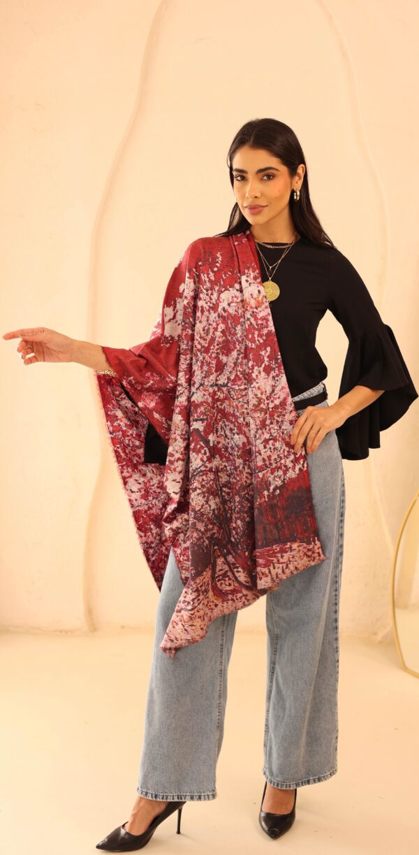 Almond Blossom soft wool shawl-Red