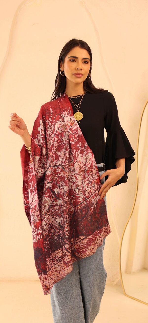 Almond Blossom soft wool shawl-Red