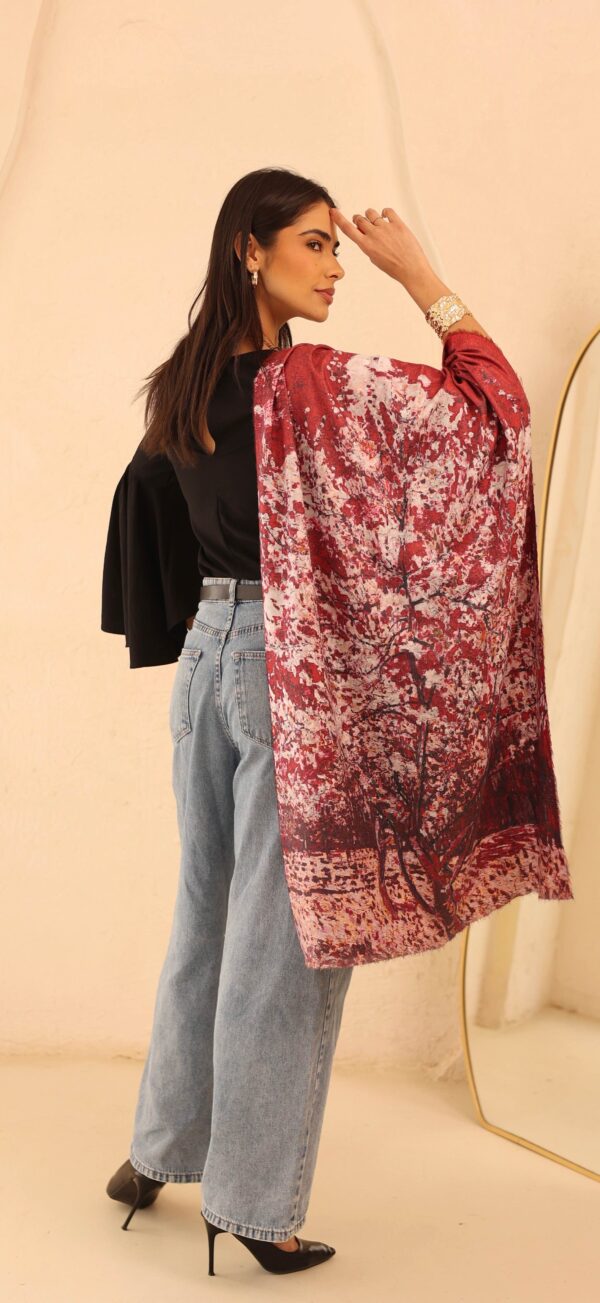 Almond Blossom soft wool shawl-Red