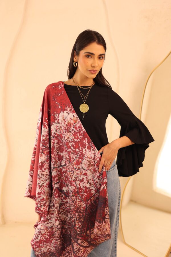 Almond Blossom soft wool shawl-Red