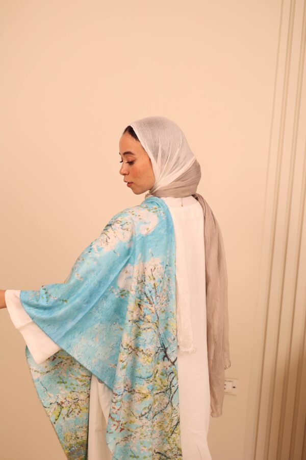 Almond Blossom soft wool shawl-Light Blue