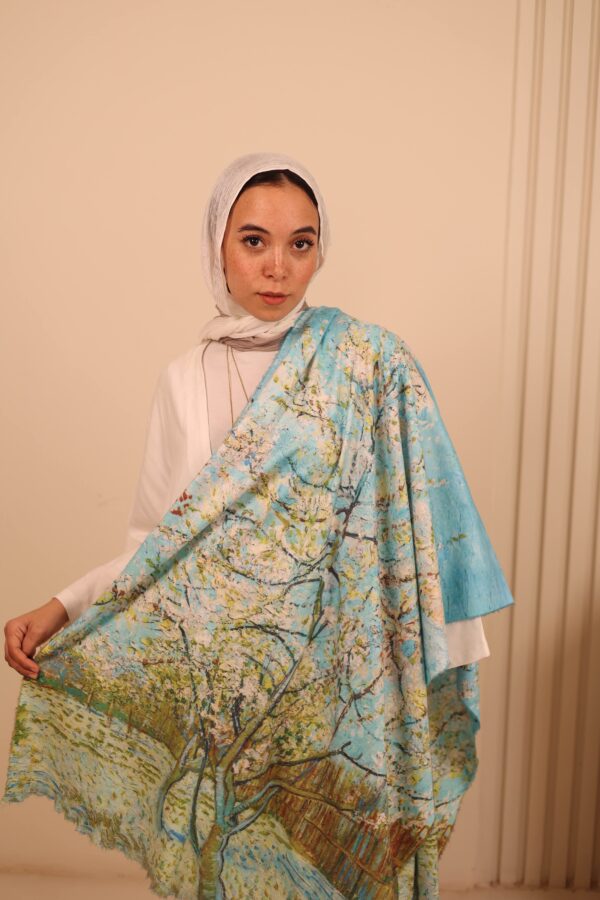 Almond Blossom soft wool shawl-Light Blue