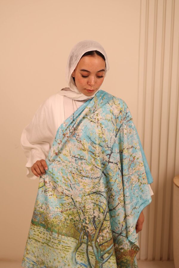 Almond Blossom soft wool shawl-Light Blue