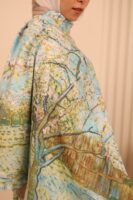 Almond Blossom soft wool shawl-Light Blue