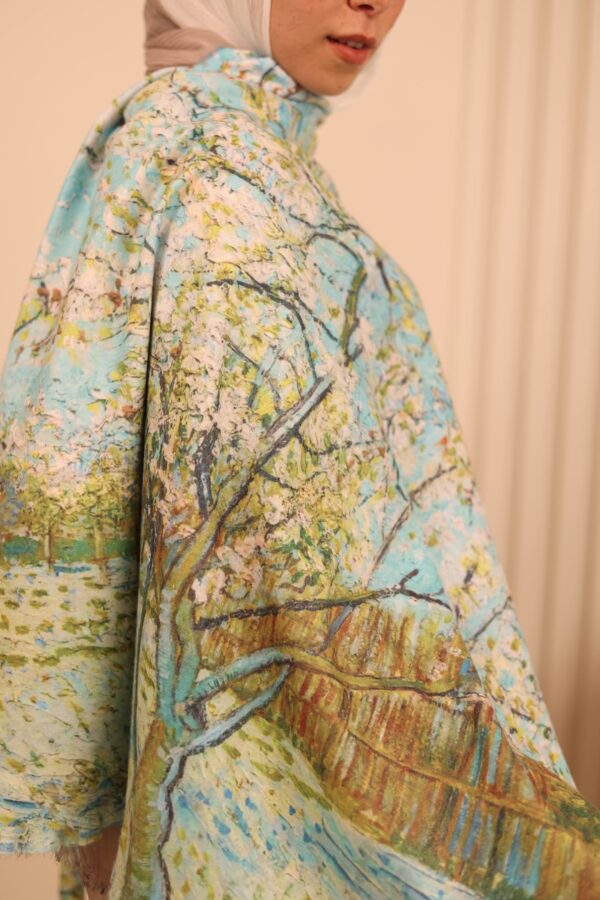 Almond Blossom soft wool shawl-Light Blue