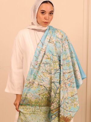 Almond Blossom soft wool shawl-Light Blue