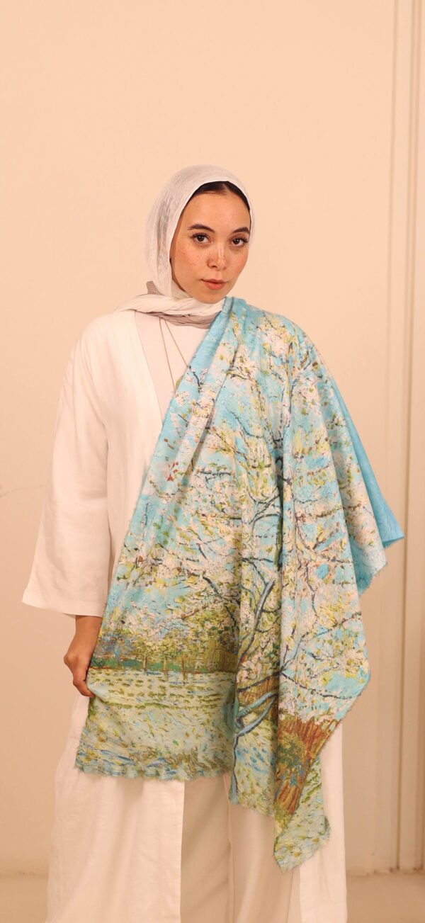 Almond Blossom soft wool shawl-Light Blue