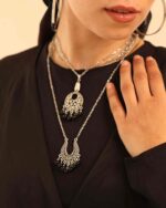 Jasper Silver Stainless Steel Necklace with Black Pearl Accent